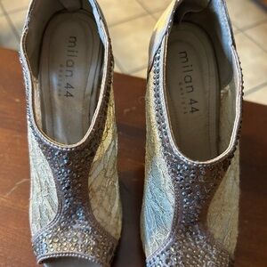 Gold and Tan Embellished Heels